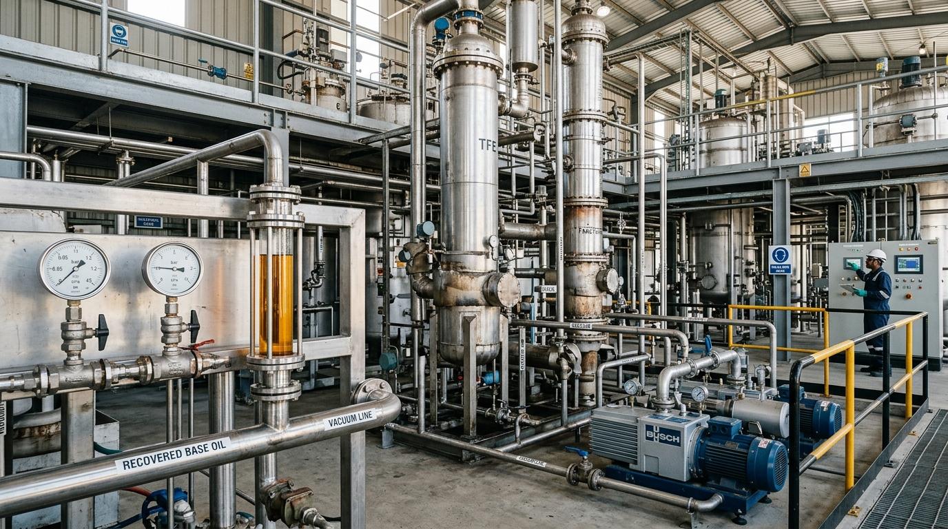 High-vacuum thin-film evaporator (TFE) base oil recovery unit